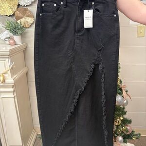 Forever 21 Black Denim Skirt with Distressed Accent